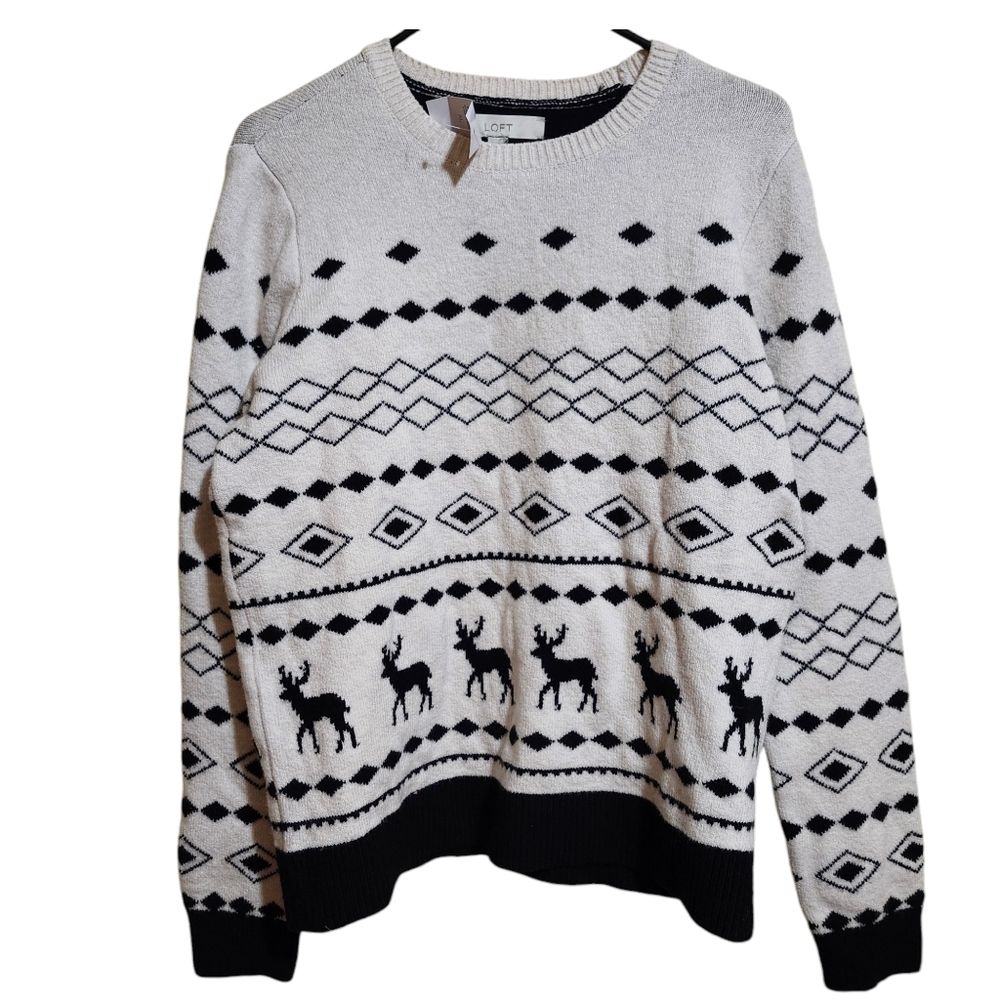 NWT LOFT heavy cotton blend crewneck‎ sweater reindeer womens XL